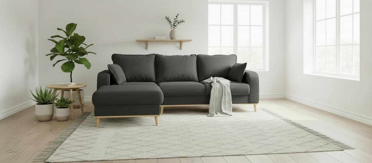 ECKSOFA Mikrofaser Dunkelgrau  - Wengefarben/Dunkelgrau, Design, Holz/Textil (150/230cm) - Livetastic