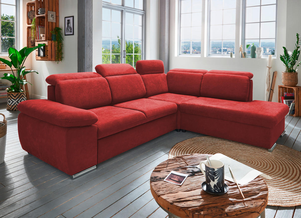 ECKSOFA Rot Mikrofaser  - Chromfarben/Rot, Design, Textil/Metall (283/228cm) - Livetastic