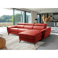 ECKSOFA SONO in Lederlook Echtleder Rot Armteilverstellung, Kopfteilverstellung  252/179 cm  - Rot/Schwarz, Design, Leder/Textil (252/179cm) - Livetastic
