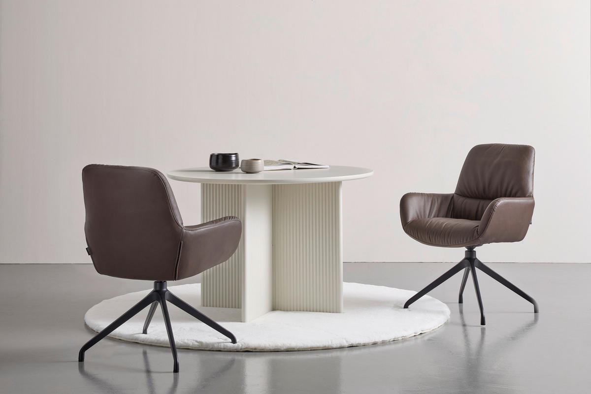 ARMLEHNSTUHL  in Aluminium, Eisen Echtleder pigmentiert  - Schwarz/Braun, Design, Leder/Metall (64/89/65cm) - Dieter Knoll