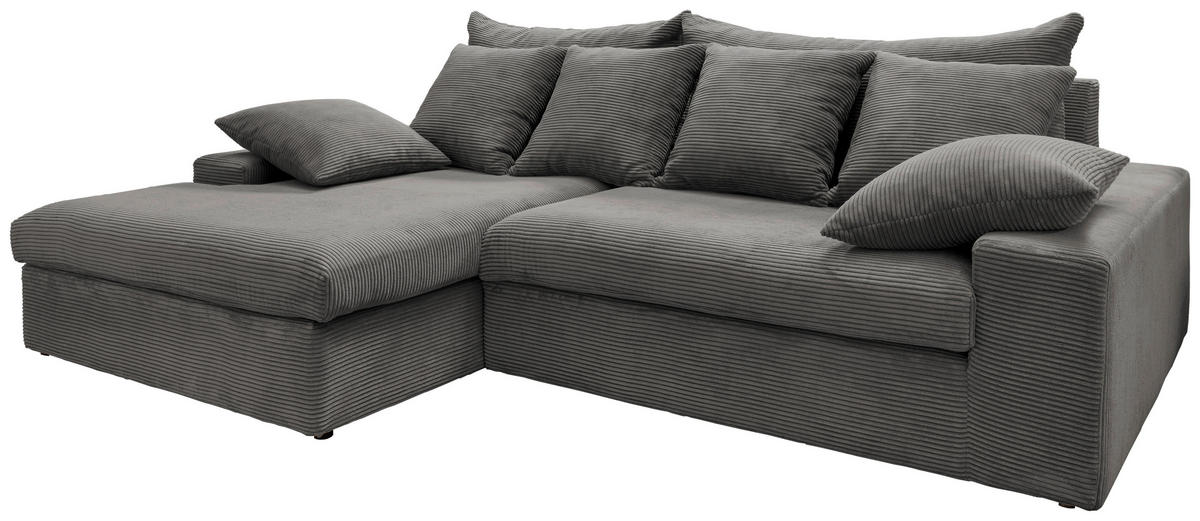 ECKSOFA in Cord Grau  - Schwarz/Grau, Modern, Kunststoff/Textil (200/278cm) - Livetastic