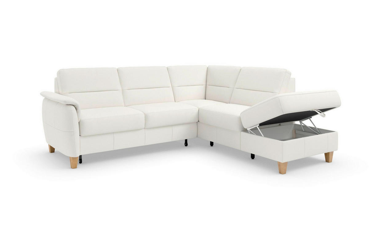 ROHOVÁ SEDAČKA, textil, koža, biela - biela/farba duba, Basics, koža/drevo (236/212cm) - Sit & More