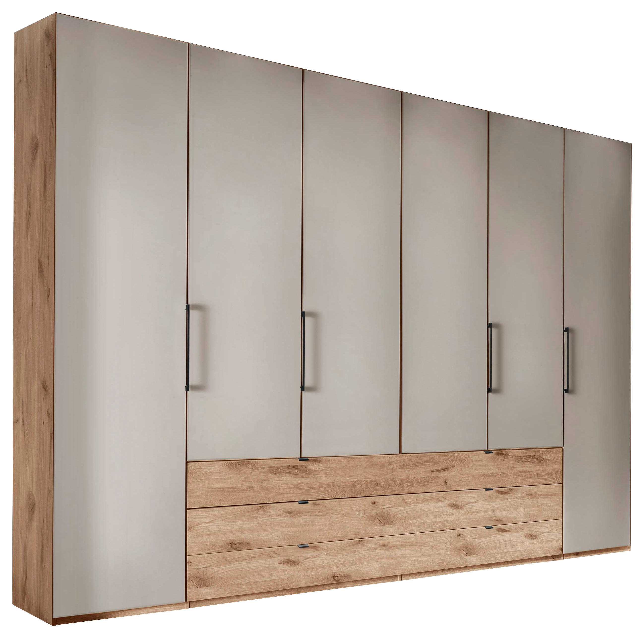 KLEIDERSCHRANK 300/236/58 cm 6-türig Grau, Eichefarben  - Schieferfarben/Eichefarben, KONVENTIONELL, Glas/Holzwerkstoff (300/236/58cm) - Novel