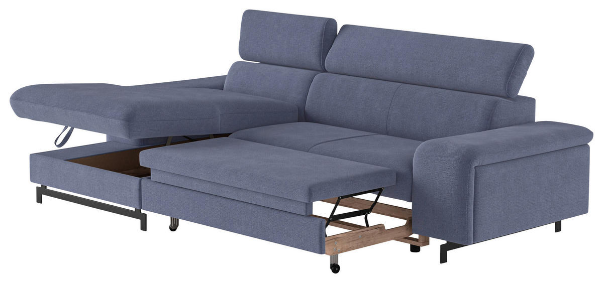 ECKSOFA Blau Chenille  - Blau/Schwarz, Textil/Metall (165/267cm) - MID.YOU