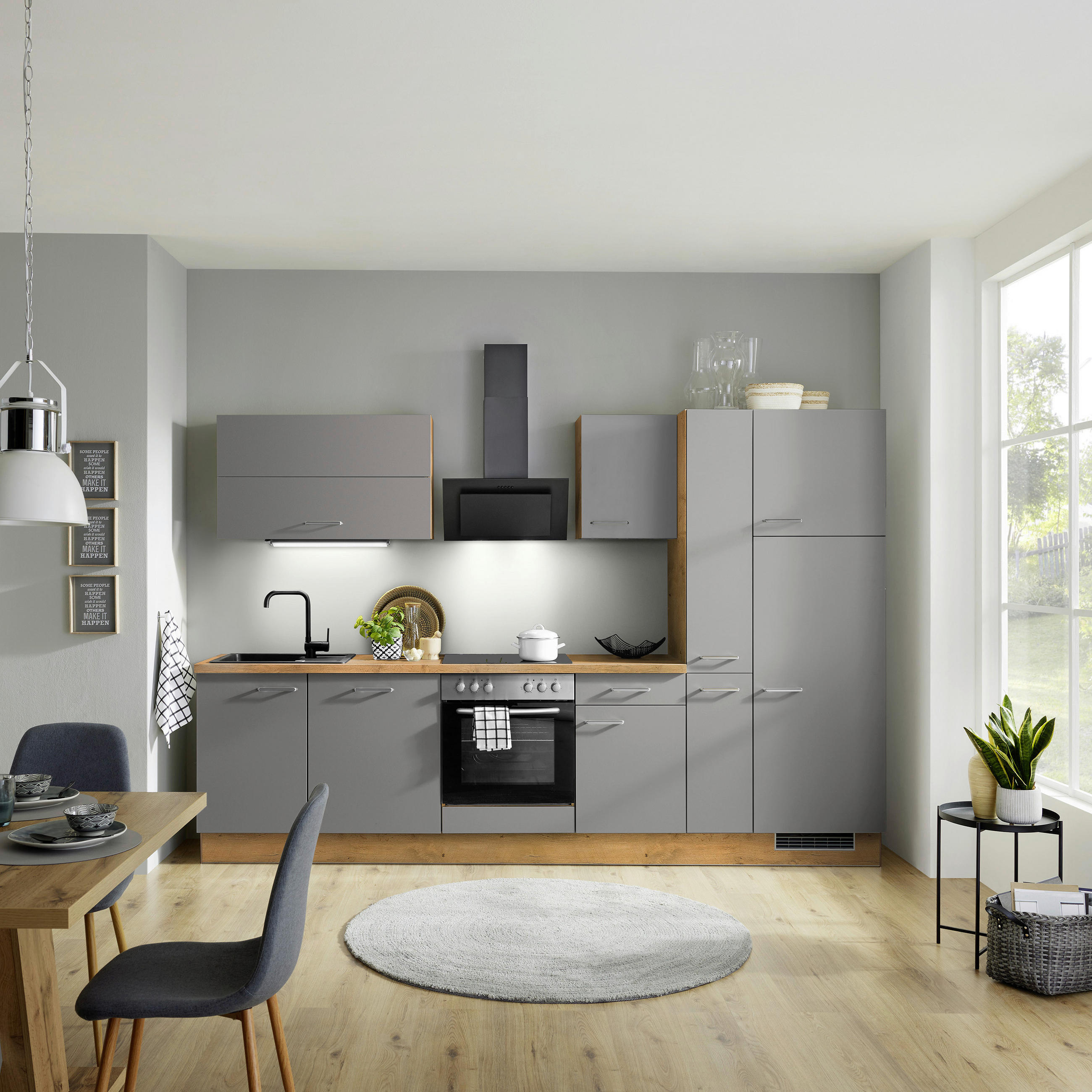 KÜCHENBLOCK 310 cm   Eichefarben, Schieferfarben  - Schieferfarben/Edelstahlfarben, Basics, Holzwerkstoff/Metall (310cm) - Impuls