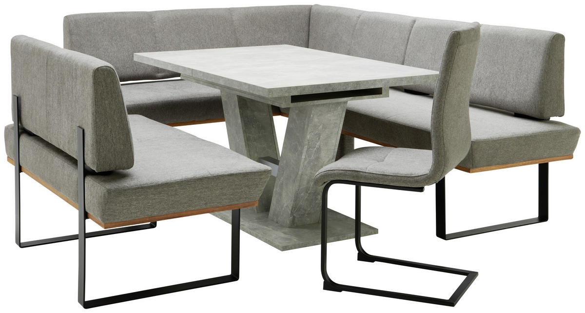 ECKBANK 175/225 cm Webstoff Grau Eiche vollmassiv   - Schwarz/Grau, MODERN, Holz/Textil (175/225cm) - Livetastic