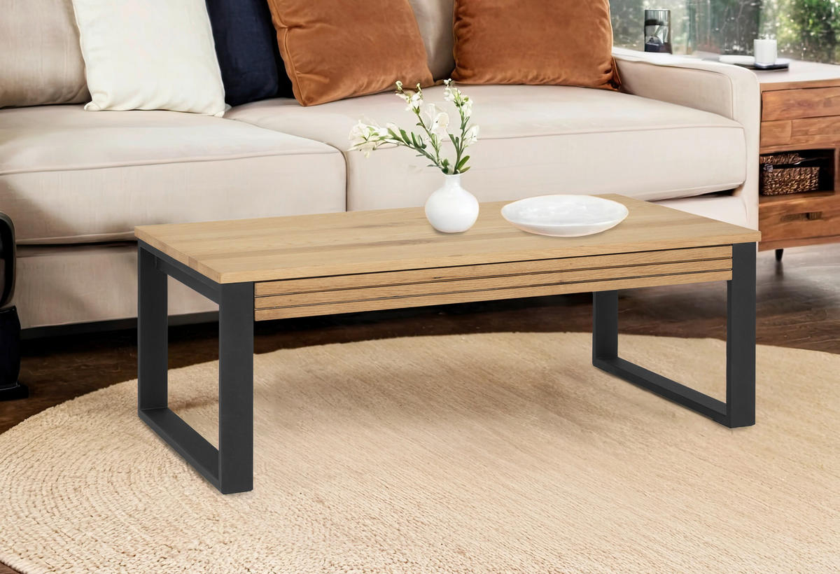 KONFERENČNÍ STOLEK, přírodní barvy, černá, dřevo, kov, 115/60/42 cm - černá/přírodní barvy, Design, kov/dřevo (115/60/42cm) - MID.YOU