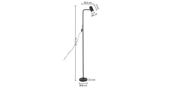 STEHLEUCHTE 35,5/18/154,50 cm    - Schwarz, Trend, Kunststoff/Metall (35,5/18/154,50cm) - Novel