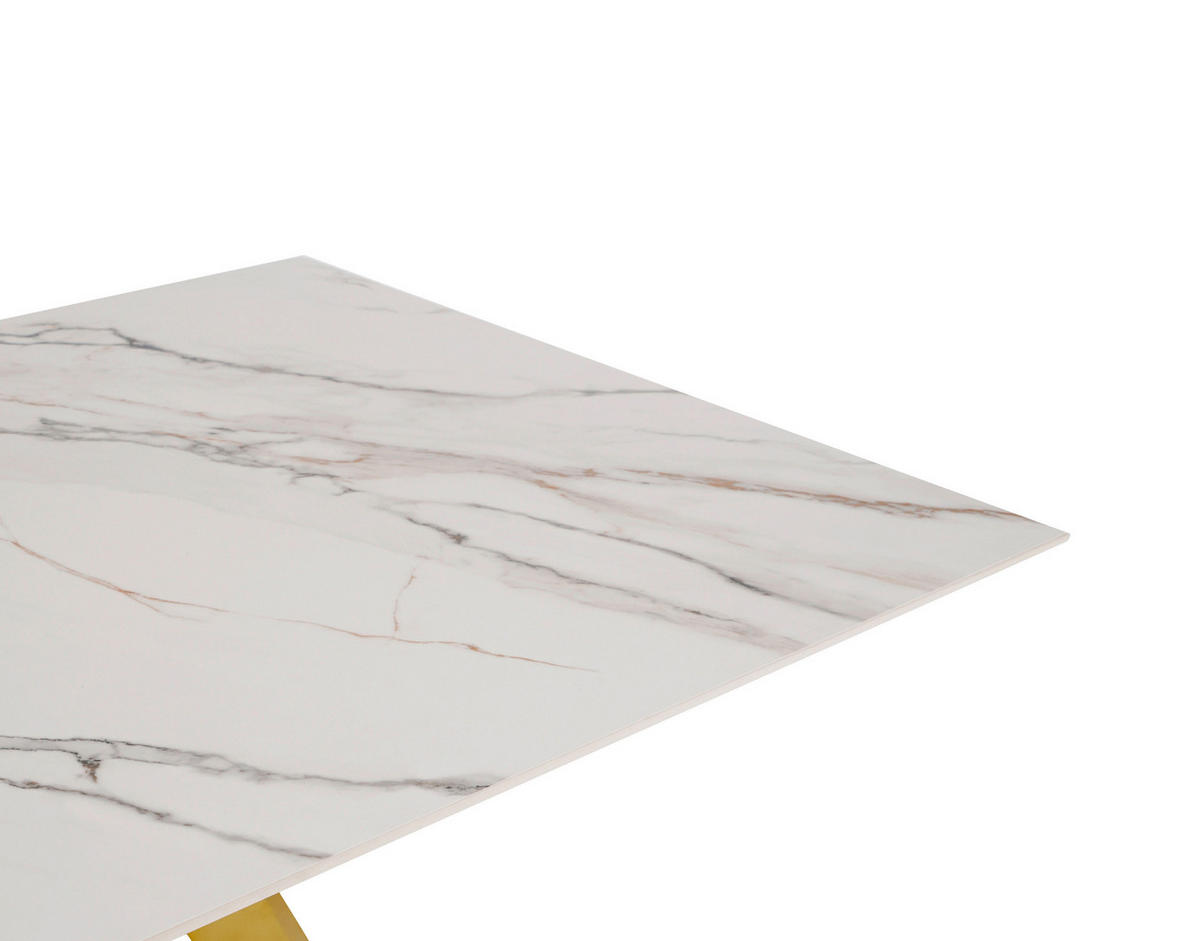 ESSTISCH Weiß, Goldfarben rechteckig  ausziehbar  - Goldfarben/Weiß, Design, Stein/Metall (160-205/90/76cm) - Novel