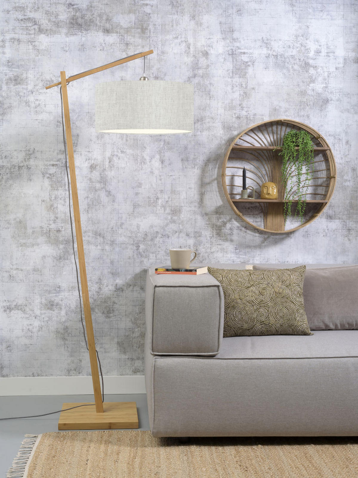 STEHLEUCHTE 70/176 cm    - Beige/Naturfarben, Design, Holz/Textil (70/176cm) - Good & Mojo