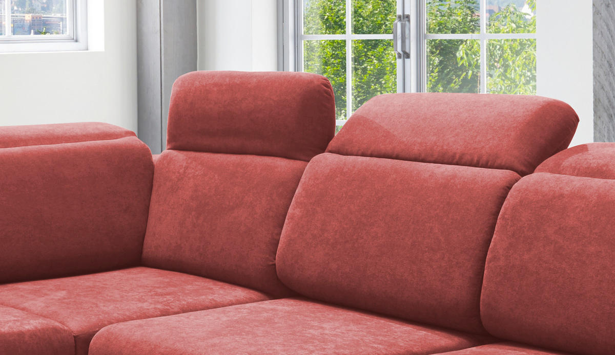 ECKSOFA Mikrofaser Rot  - Chromfarben/Rot, Design, Textil/Metall (228/283cm) - Livetastic