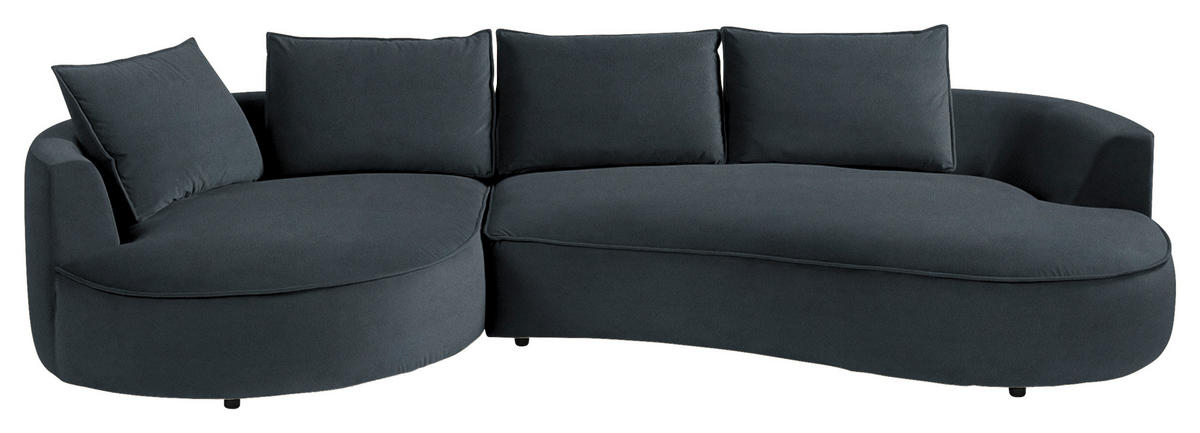 BIGSOFA Samt Grau, Grün  - Schwarz/Grau, Design, Kunststoff/Textil (154/82/322cm) - home24