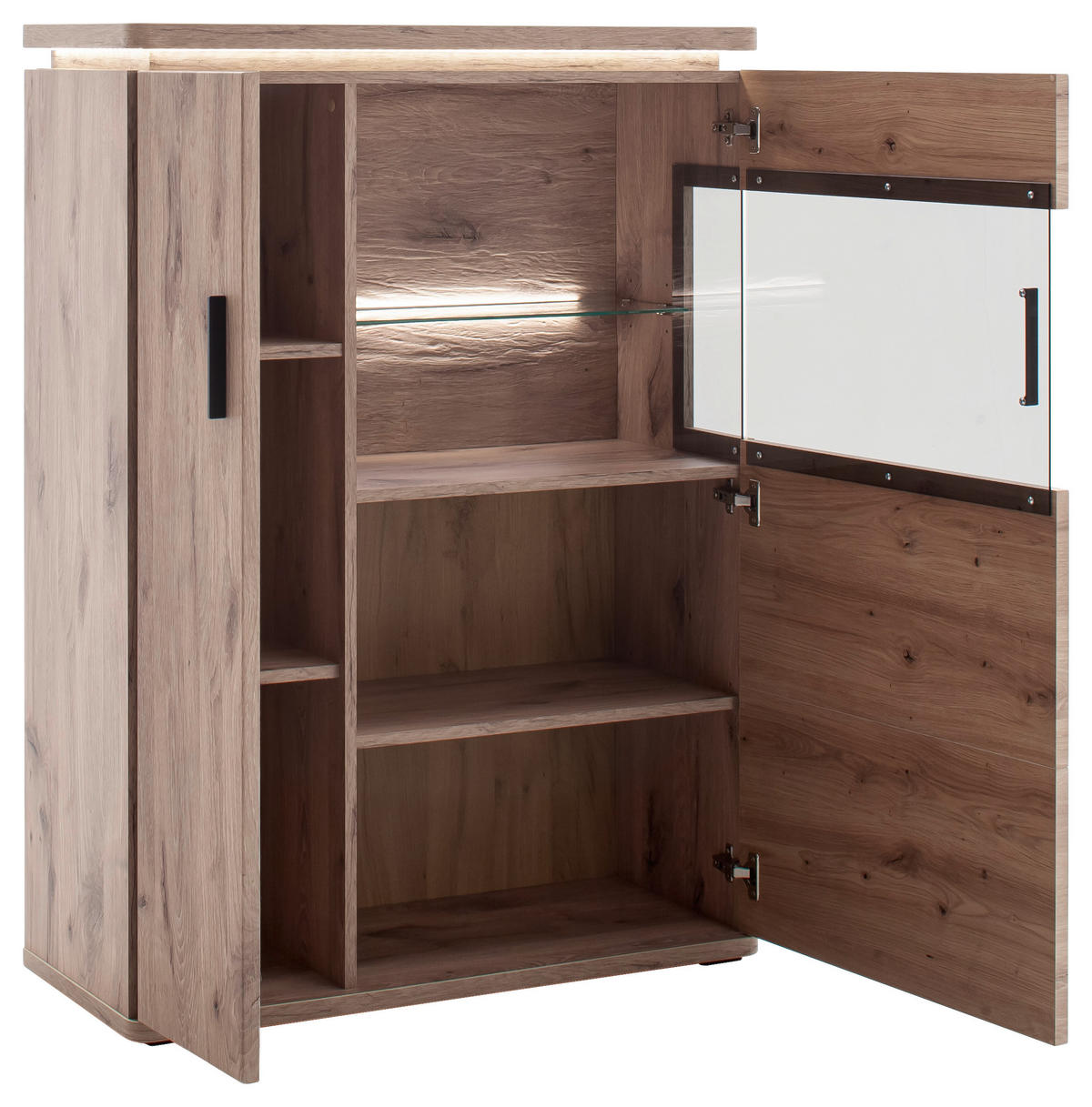 HIGHBOARD Eiche dunkel  90/124/38 cm  - Eiche dunkel/Anthrazit, Konventionell, Glas/Holzwerkstoff (90/124/38cm) - Cantus