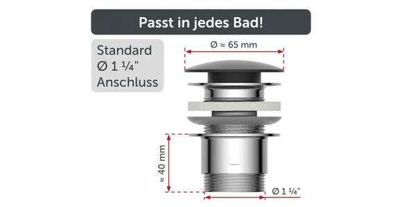 ABLAUFVENTIL  - Chromfarben/Schwarz, Basics, Metall (6,5cm) - Xora