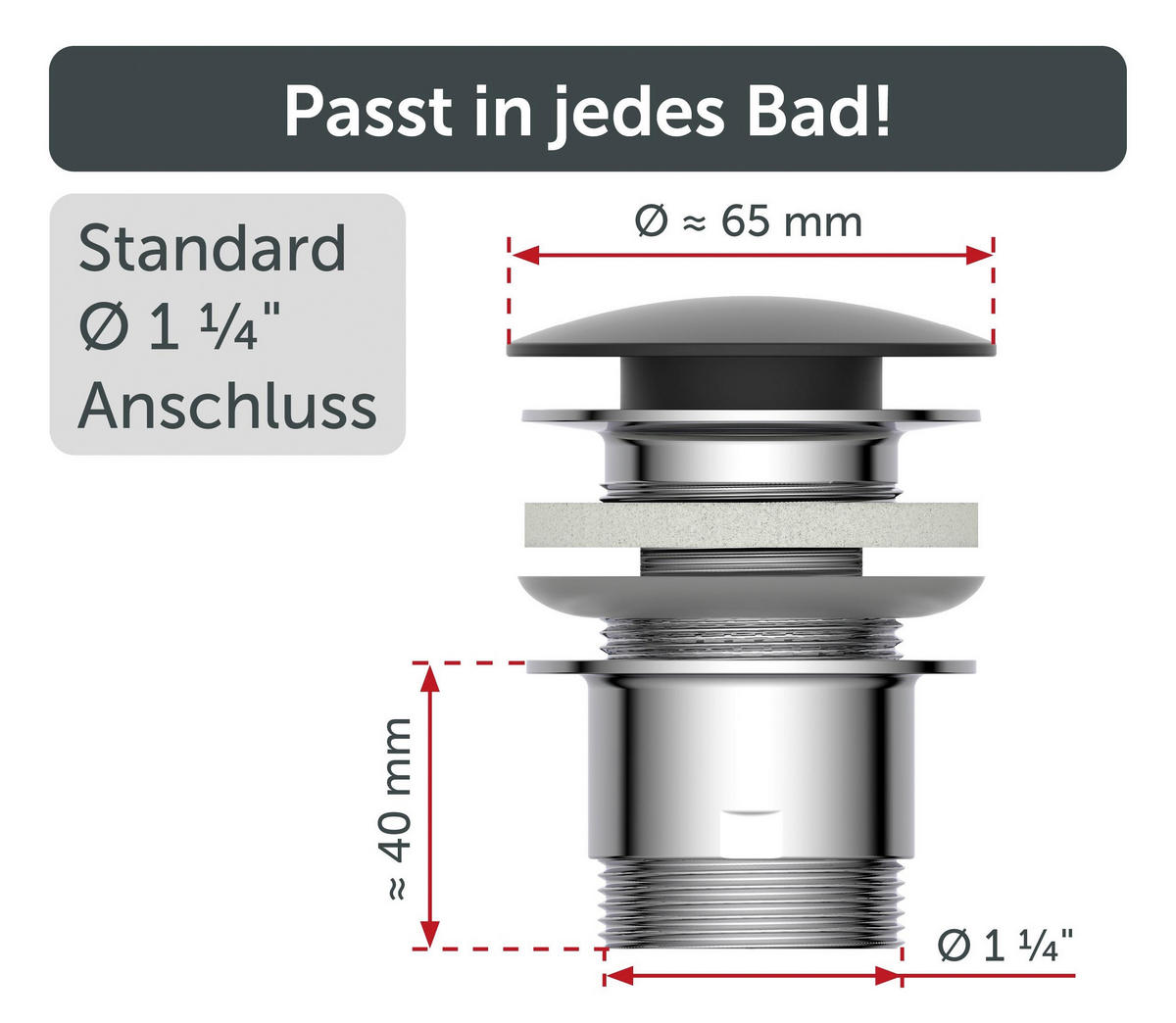 ABLAUFVENTIL  - Chromfarben/Schwarz, Basics, Metall (6,5cm) - Schütte