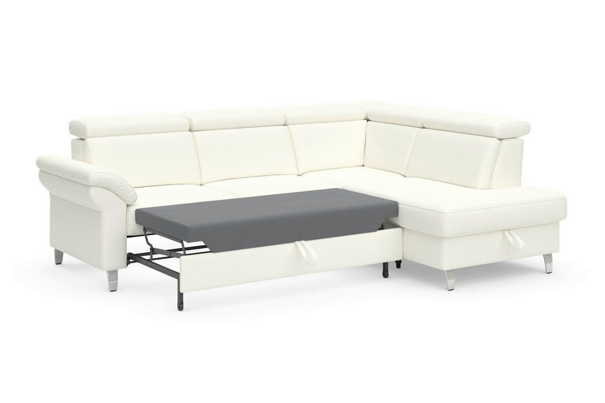 ROHOVÁ SEDAČKA, textil, koža, biela - biela/chrómová, Basics, kov/koža (245/194cm) - Sit & More