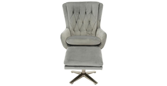 RELAXSESSELSET Samt Hocker - Hellgrau/Nickelfarben, Trend, Textil/Metall (73/102/84cm) - Carryhome