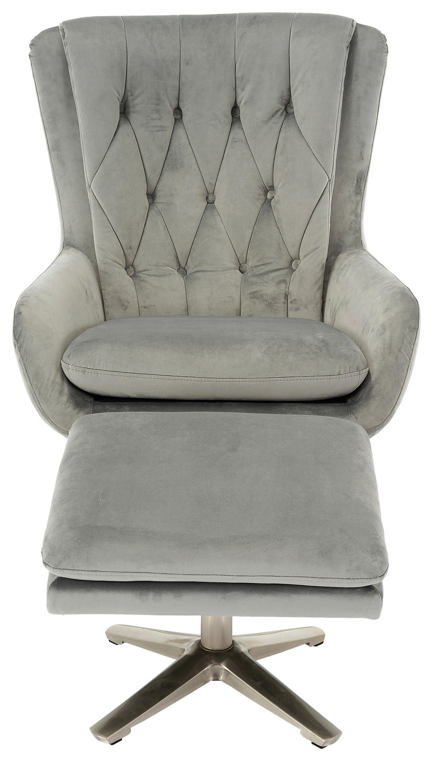 RELAXAČNÍ KŘESLO S TABURETEM, textil, světle šedá - světle šedá/barvy niklu, Trend, kov/textil (73/102/84cm) - Carryhome