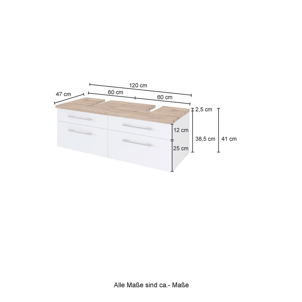 WASCHTISCHUNTERSCHRANK  - Alufarben/Grau, KONVENTIONELL, Holzwerkstoff/Metall (120/41/47cm) - Xora