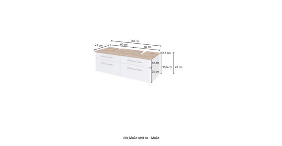 WASCHTISCHUNTERSCHRANK 120/41/47 cm  - Alufarben/Grau, KONVENTIONELL, Holzwerkstoff/Metall (120/41/47cm) - Xora