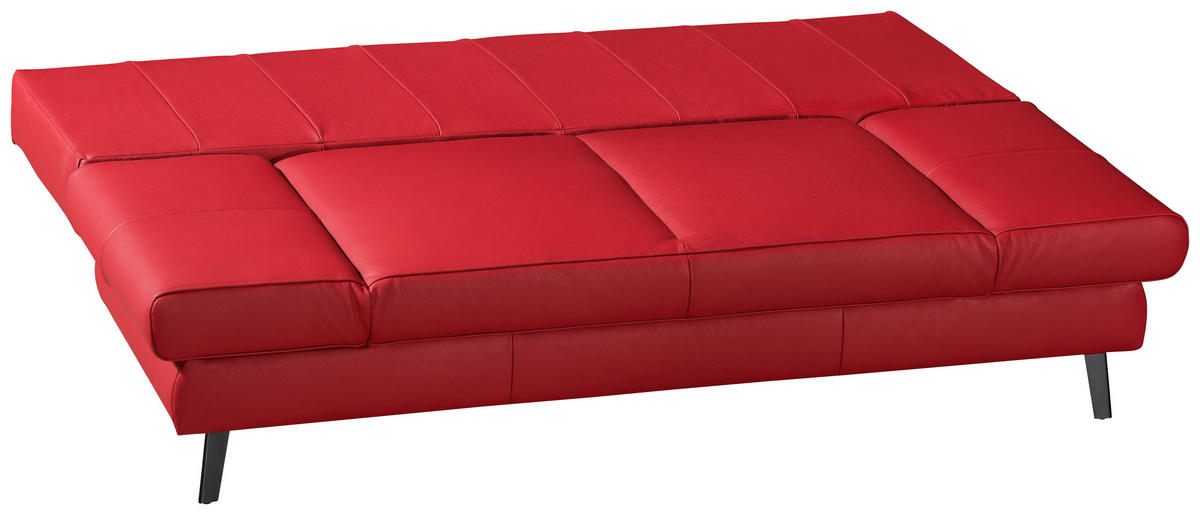 SCHLAFSOFA Echtleder Rot  - Rot/Schwarz, Modern, Leder/Metall (200/85/90cm) - Novel