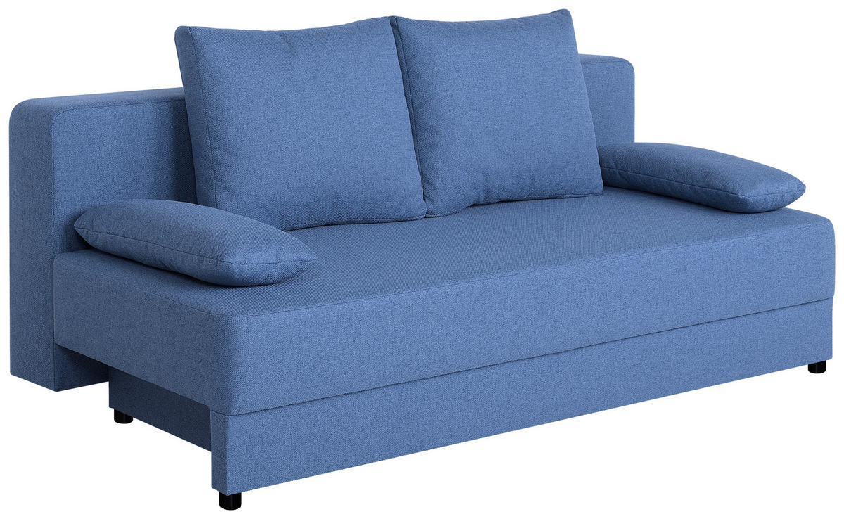 SCHLAFSOFA  mit Rücken echt Webstoff Blau  - Blau/Schwarz, Basics, Kunststoff/Textil (200/90/103cm) - P & B