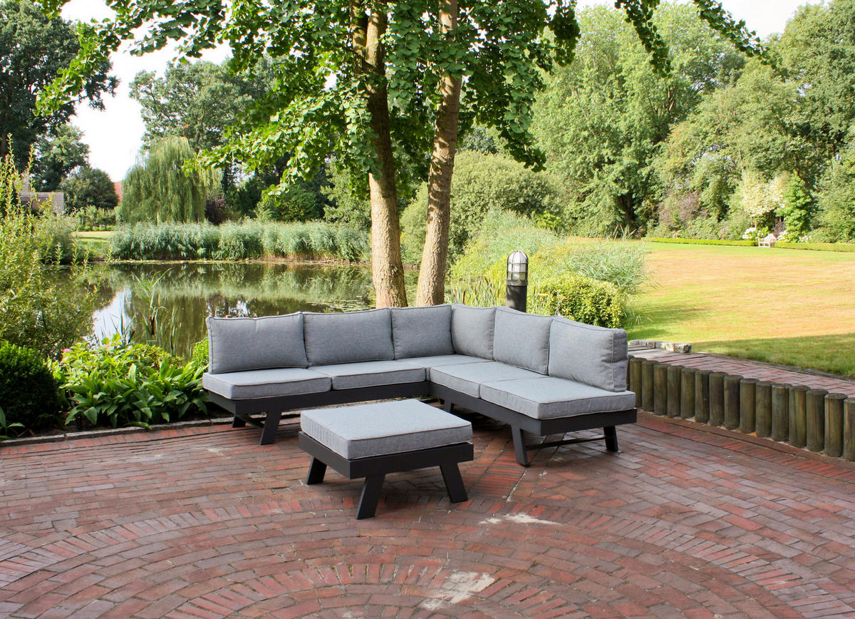 LOUNGEGARNITUR 3-teilig   Aluminium  - Schwarz/Grau, Basics, Kunststoff/Textil - Gardenson