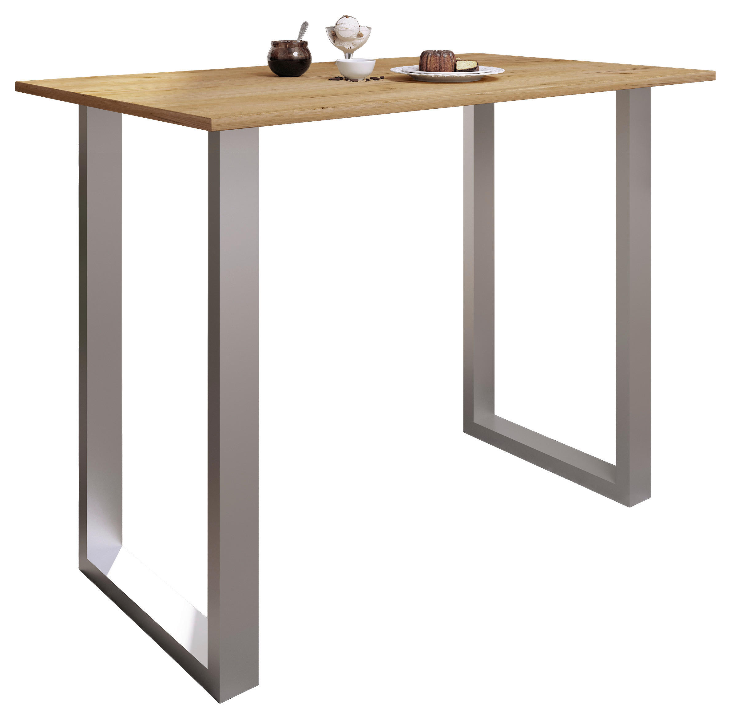 BARTISCH in Metall, Holzwerkstoff 140/102/80 cm   - Honigeiche/Silberfarben, KONVENTIONELL, Holzwerkstoff/Metall (140/102/80cm)