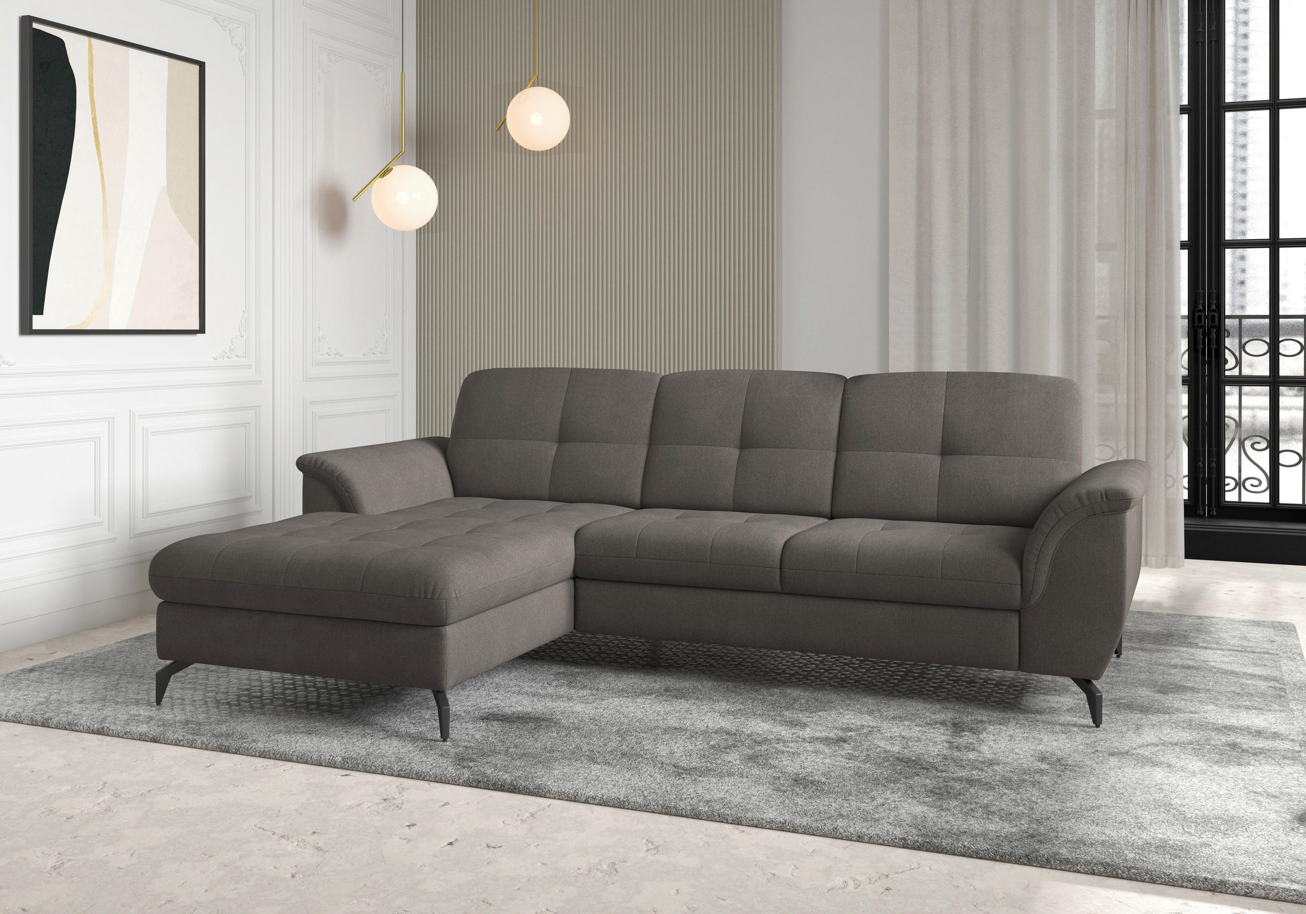 ECKSOFA ZORA E Graphitfarben Flachgewebe  - Schwarz/Graphitfarben, MODERN, Textil/Metall (164/262cm) - Sit & More