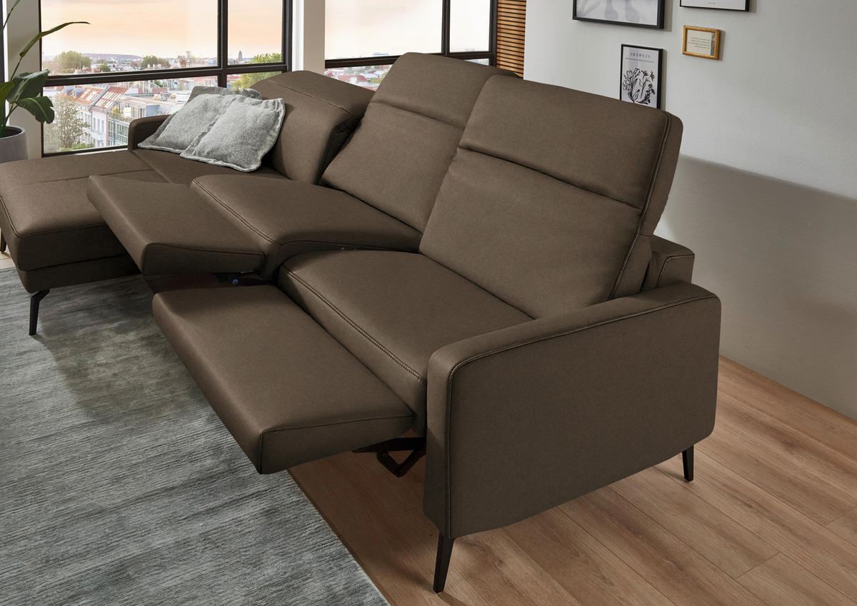 ECKSOFA  Echtleder Braun  - Schwarz/Braun, Design, Leder/Metall (179/323cm) - Dieter Knoll
