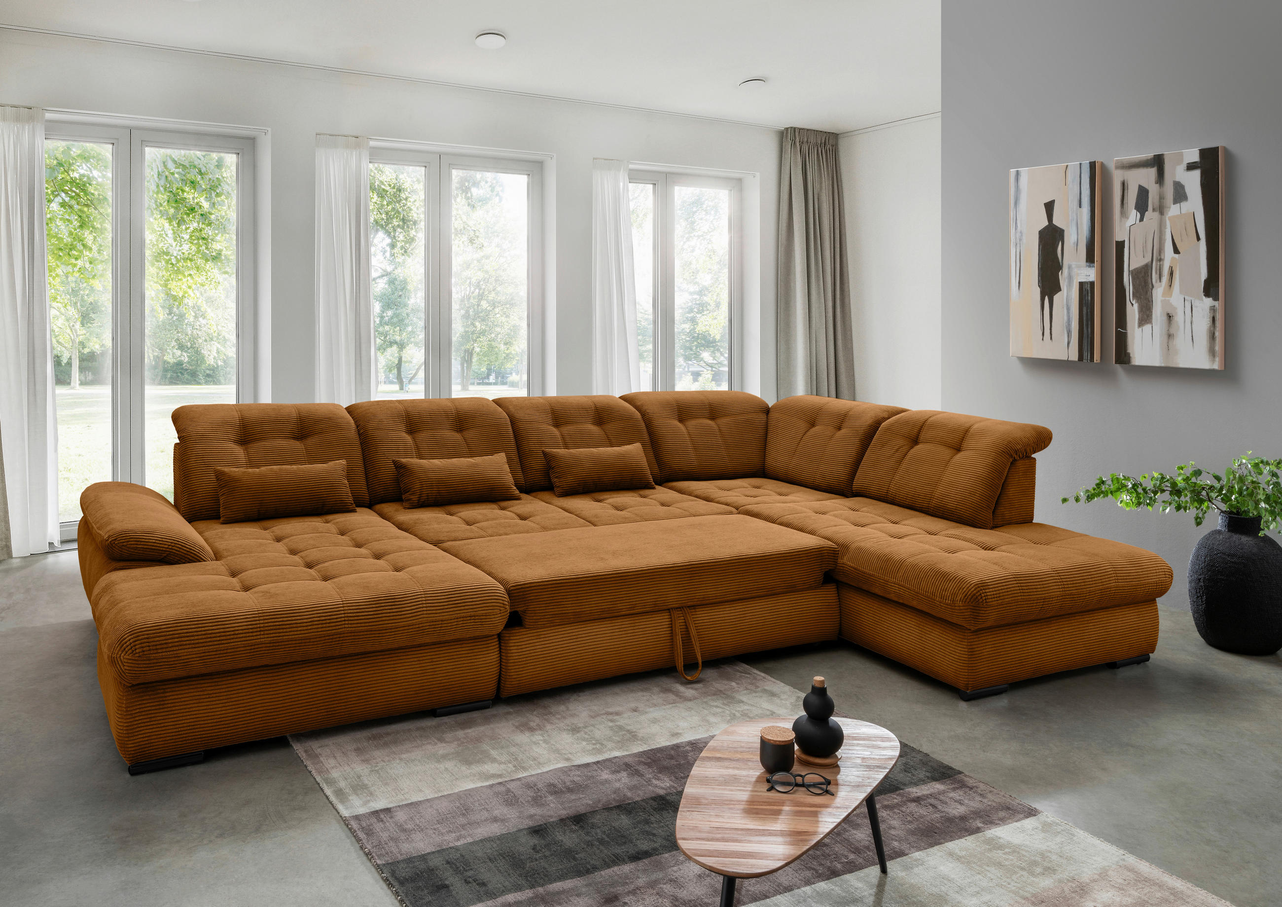 WOHNLANDSCHAFT in Cord Goldfarben - Goldfarben/Schwarz, Modern, Textil/Metall (184/387/252cm) - Livetastic