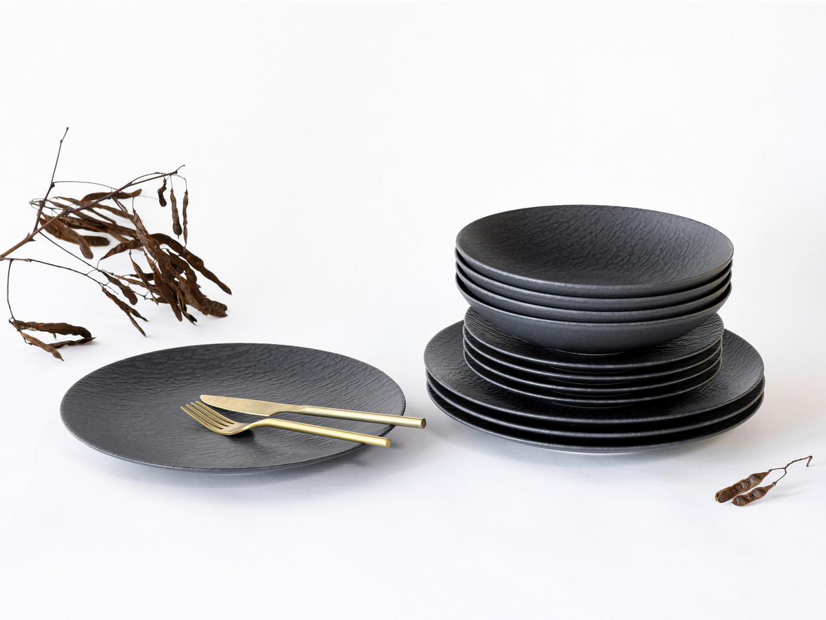 TAFELSERVICE Schwarz 12-teilig  - Schwarz, MODERN, Keramik (43/40/37cm) - Creatable