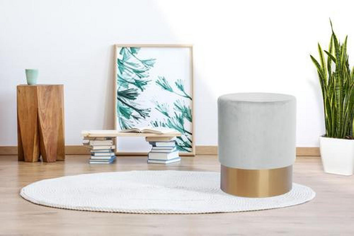 HOCKER Samt Kiefer Weiß, Mintgrün  - Goldfarben/Weiß, Basics, Holz/Textil (35/42cm) - Kayoom