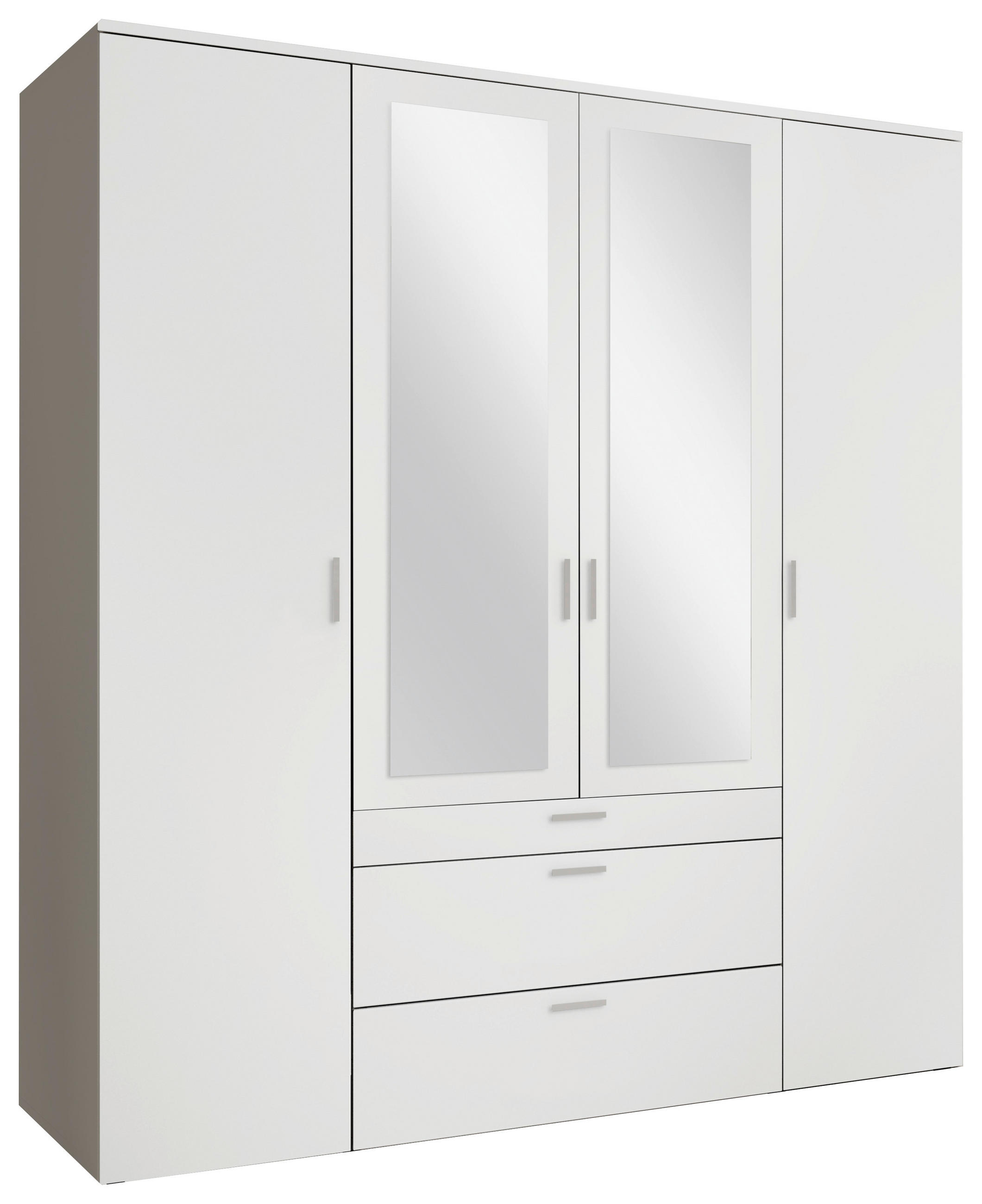 DREHTÜRENSCHRANK 180/195/56 cm 4-türig Weiß  - Alufarben/Weiß, MODERN, Glas/Holzwerkstoff (180/195/56cm) - Livetastic