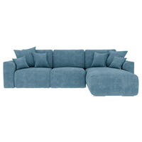 ECKSOFA Blau Samt Zierkissen, Rückenkissen, Bettkasten, Schlaffunktion, Rücken echt, Liegefläche im Originalstoff  - Chromfarben/Blau, KONVENTIONELL, Kunststoff/Textil (293/195cm) - Carryhome