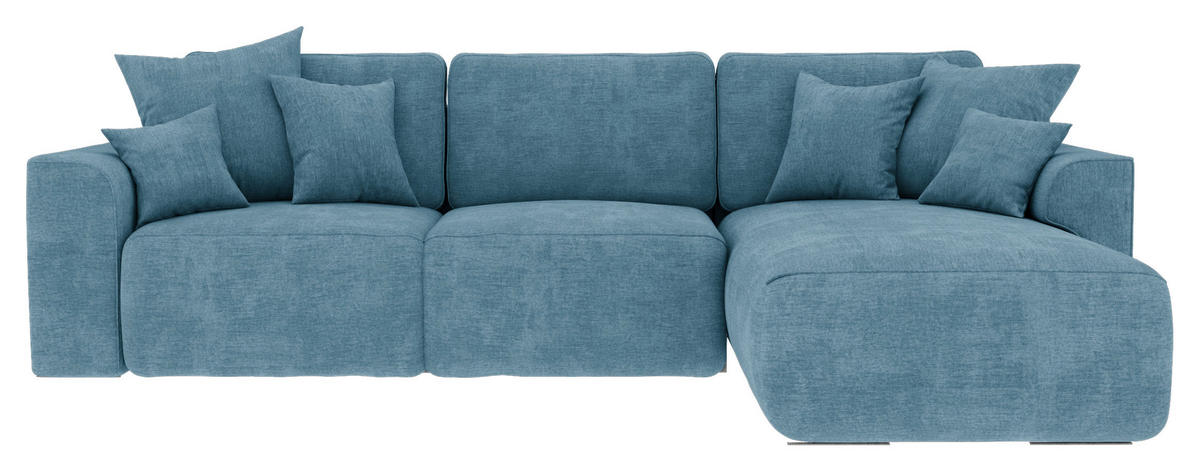 ECKSOFA Blau Samt Zierkissen, Rückenkissen, Bettkasten, Schlaffunktion, Rücken echt, Liegefläche im Originalstoff  - Chromfarben/Blau, KONVENTIONELL, Kunststoff/Textil (293/195cm) - Carryhome