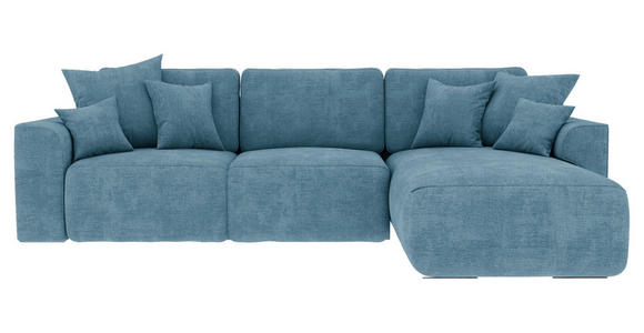 ECKSOFA Blau Samt Zierkissen, Rückenkissen, Bettkasten, Schlaffunktion, Rücken echt, Liegefläche im Originalstoff  - Chromfarben/Blau, KONVENTIONELL, Kunststoff/Textil (293/195cm) - Carryhome