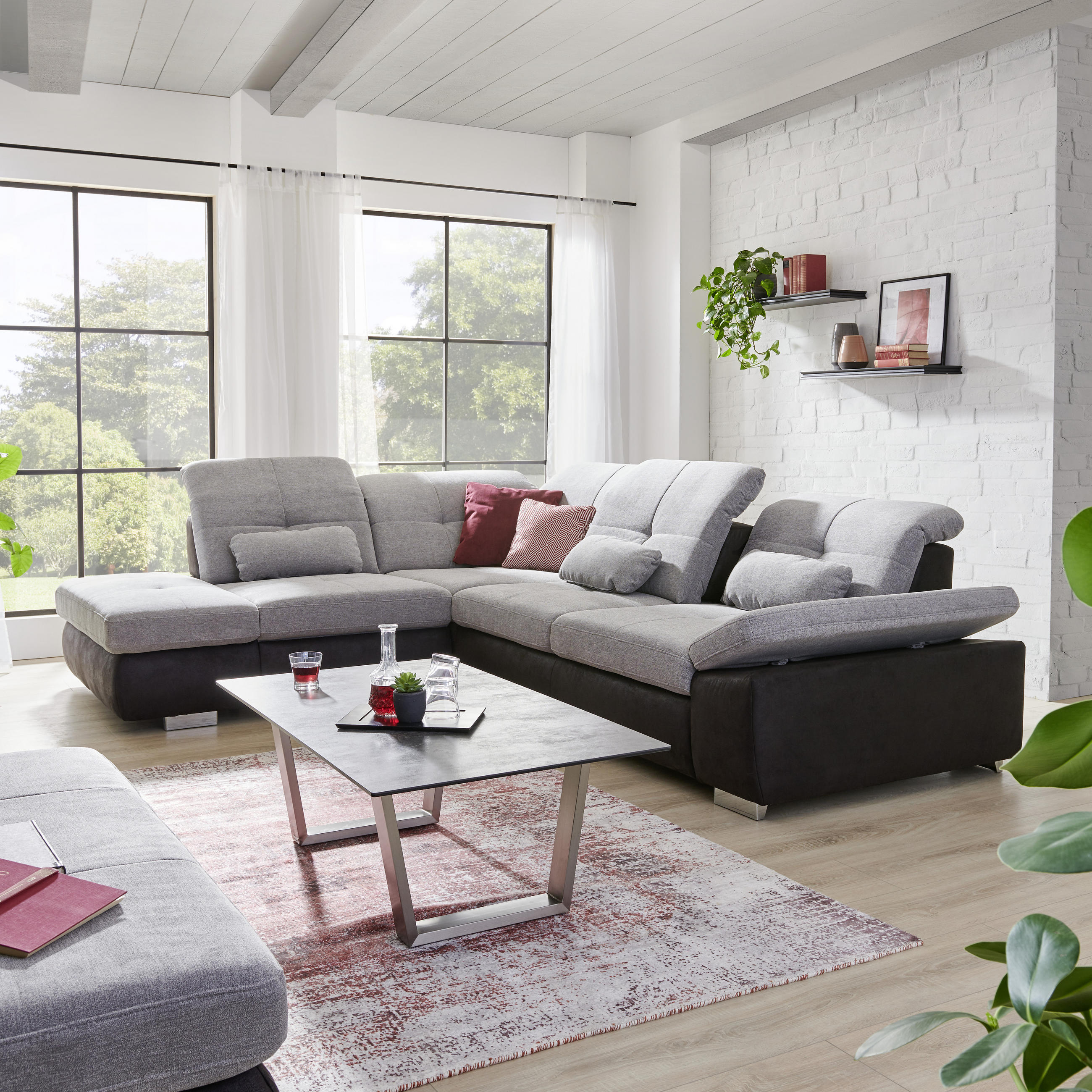 HÖRNSOFFA i chenille svart, aluminiumfärg  - kromfärg/aluminiumfärg, Design, metall/textil (312/260cm) - Beldomo Style