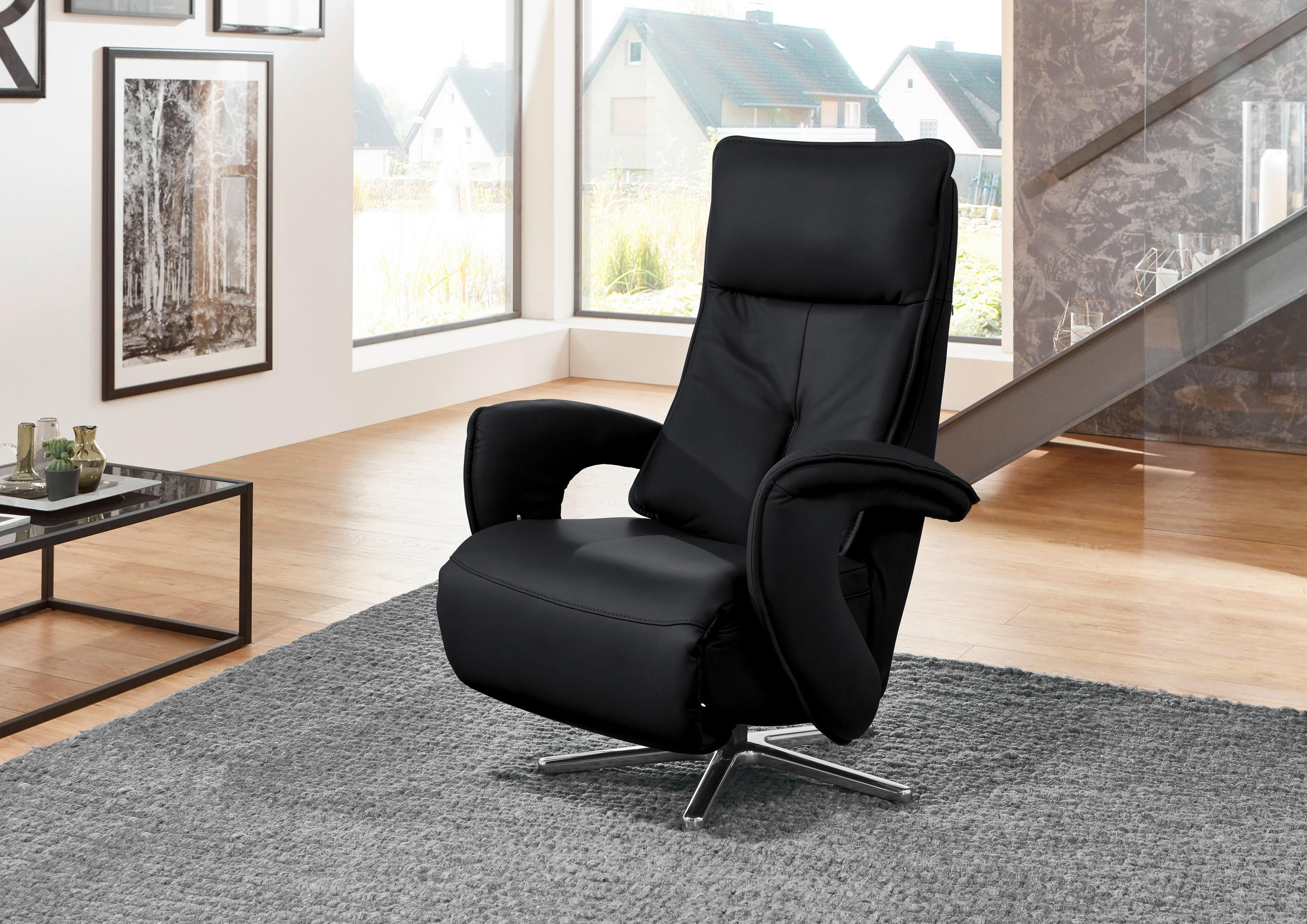 RELAXSESSEL in Leder Anthrazit  - Chromfarben/Anthrazit, Design, Leder/Metall (77/110/87cm) - Valdera