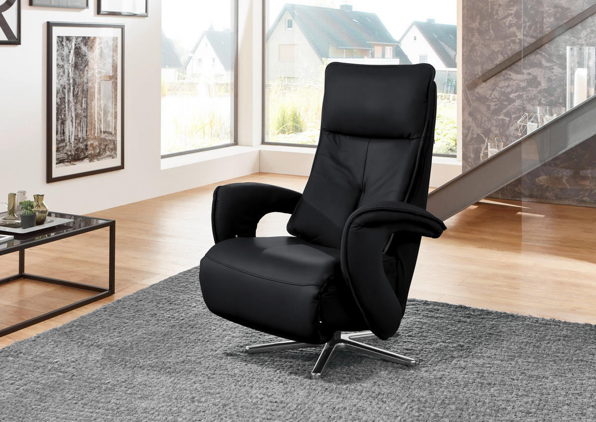 RELAXSESSEL in Leder Anthrazit  - Chromfarben/Anthrazit, Design, Leder/Metall (77/110/87cm) - Valdera