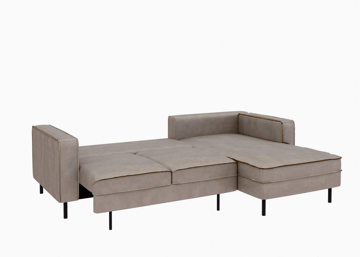 ECKSCHLAFSOFA Lederlook, Mikrofaser Echtleder Hellgrau  - Hellgrau/Schwarz, Modern, Leder/Textil (232/161cm) - Trendmanufaktur