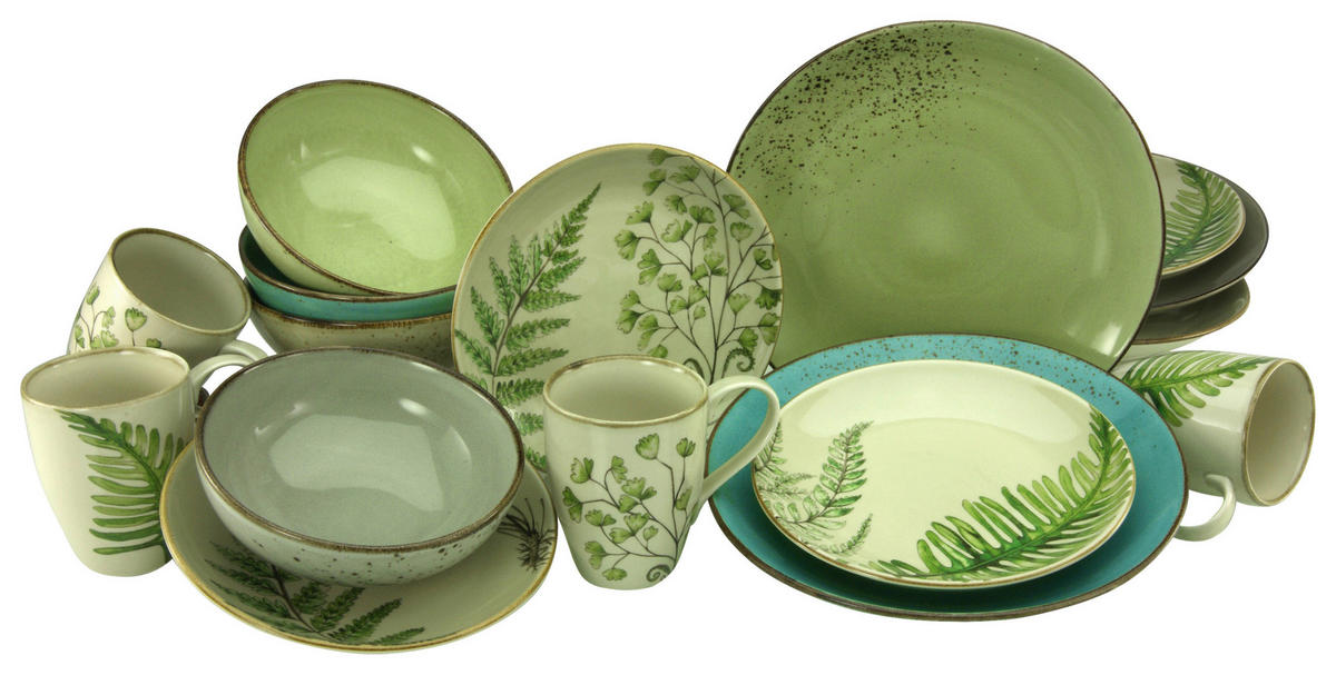 KOMPLETT SERVIS Botanica 16 delar  - grön/petrol, Klassisk, keramik - Creatable
