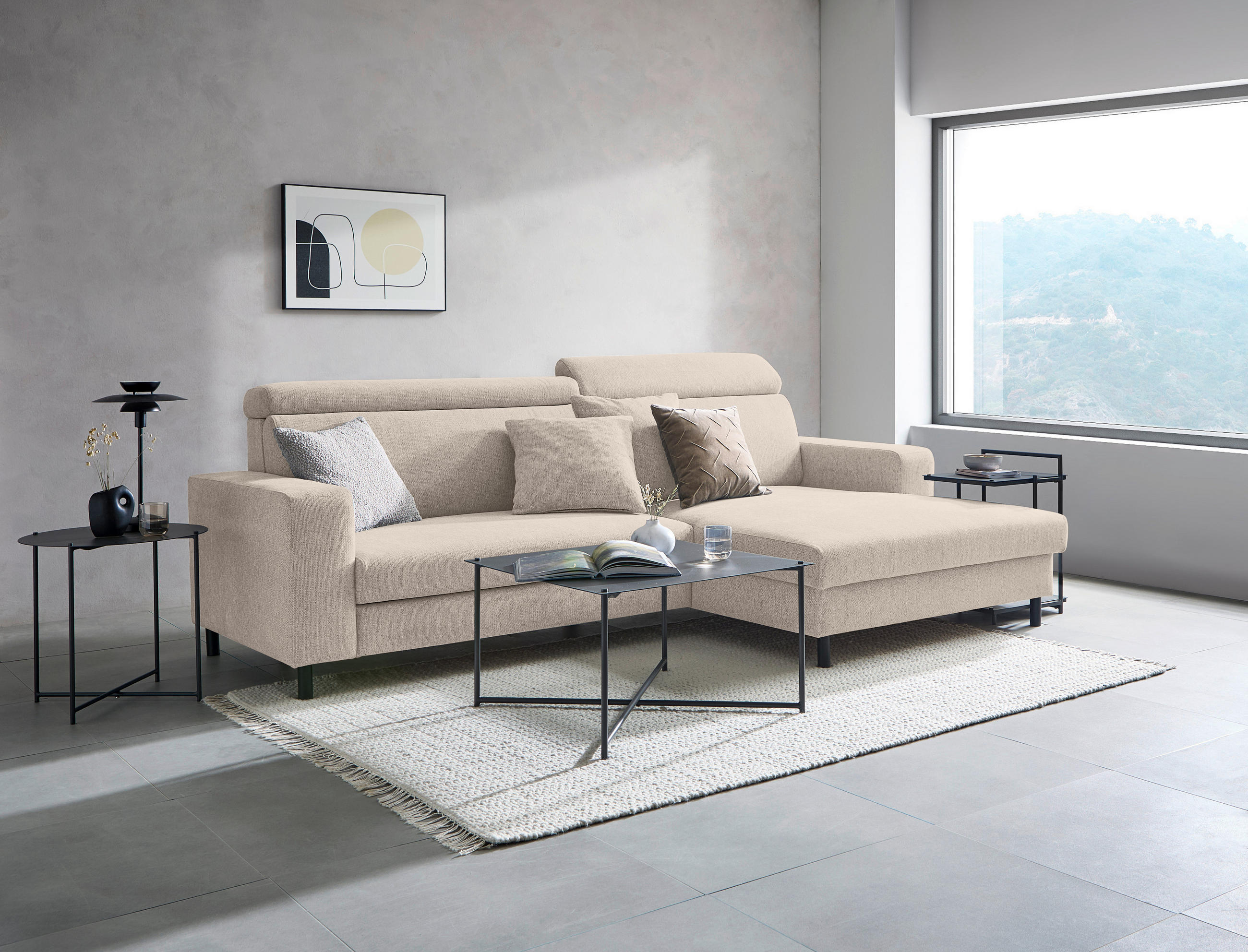 ECKSOFA Taupe Flachgewebe  - Taupe/Schwarz, Design, Textil/Metall (262/166cm) - Xora