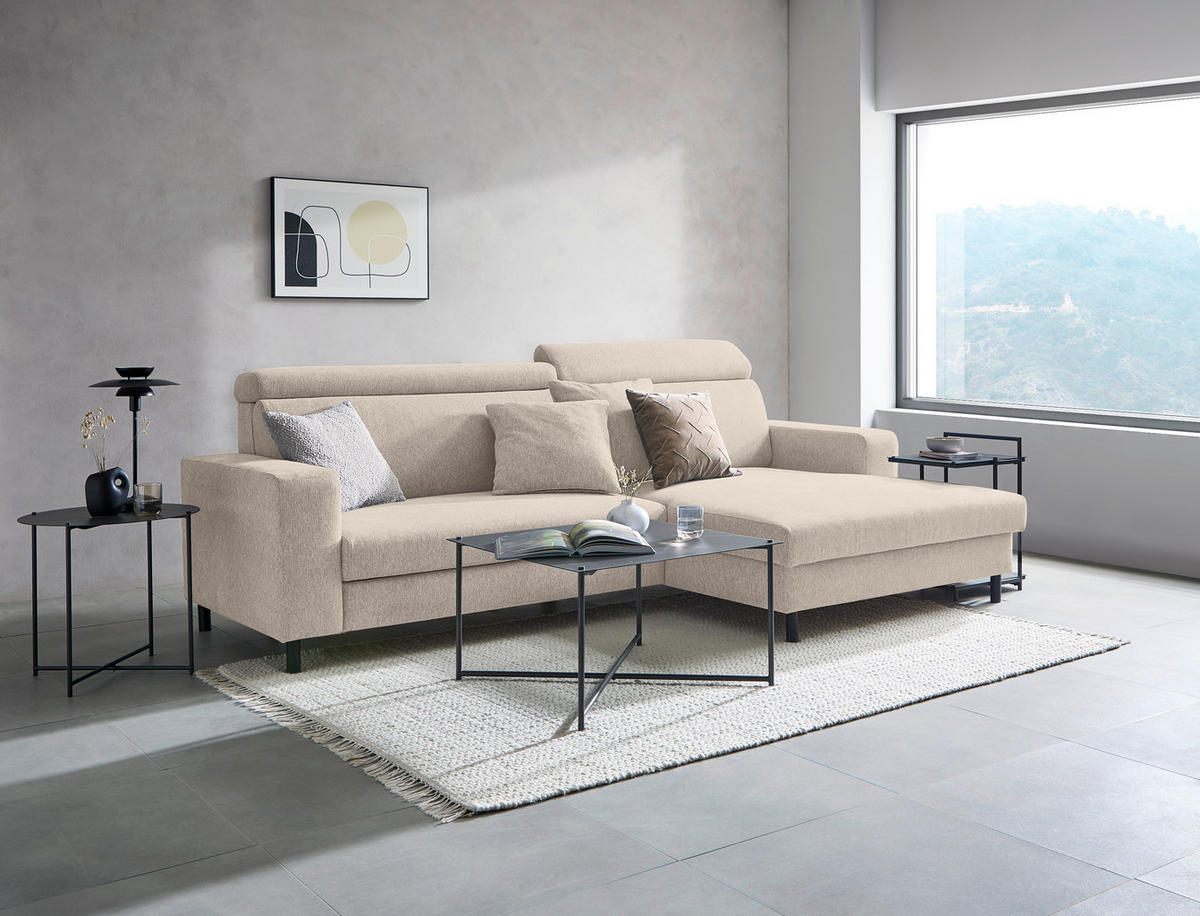 ECKSOFA in Flachgewebe Taupe  - Taupe/Schwarz, Design, Textil/Metall (262/166cm) - Xora