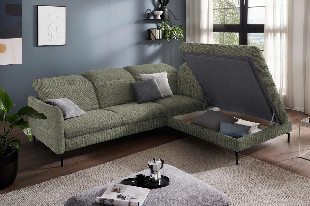 ECKSOFA in Flachgewebe Grün  - Schwarz/Grün, Design, Textil/Metall (299-313/233cm) - Dieter Knoll