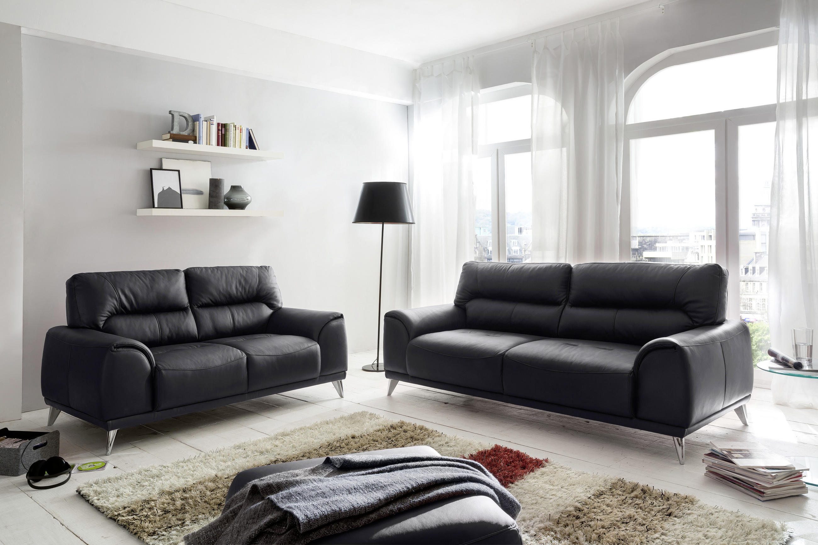 FERNSEHSESSEL Lederlook Schwarz  - Chromfarben/Schwarz, MODERN, Textil/Metall (112/92/96cm) - MID.YOU