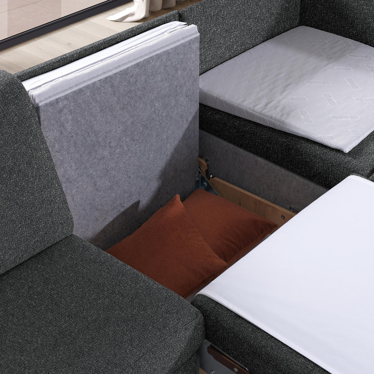 ECKSOFA  in Mikrovelours Anthrazit  261/203 cm  - Eichefarben/Anthrazit, KONVENTIONELL, Holz/Textil (261/203cm) - Sedda