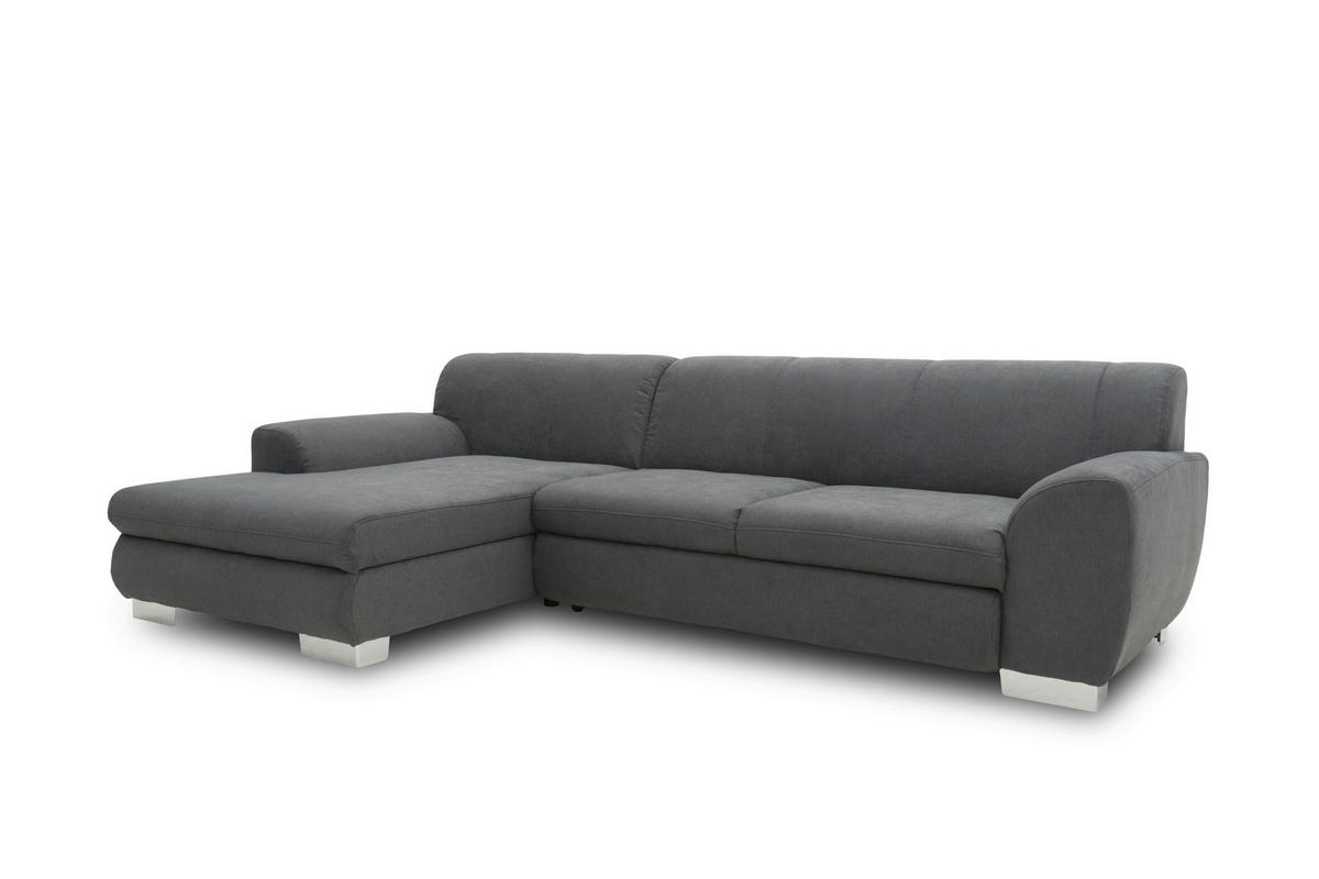 ECKSOFA NIKA Dunkelgrau Webstoff  - Dunkelgrau/Silberfarben, Basics, Holz/Textil (277/156cm) - MID.YOU