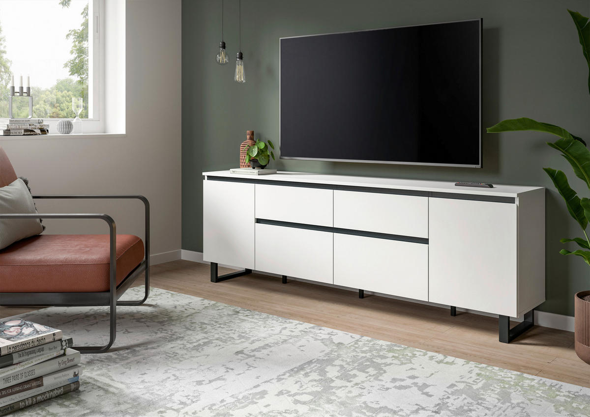 TV-BÄNK  188/65/36 cm 2 låda(or) stående  - vit/svart, Design, metall/trämaterial (188/65/36cm) - Livetastic