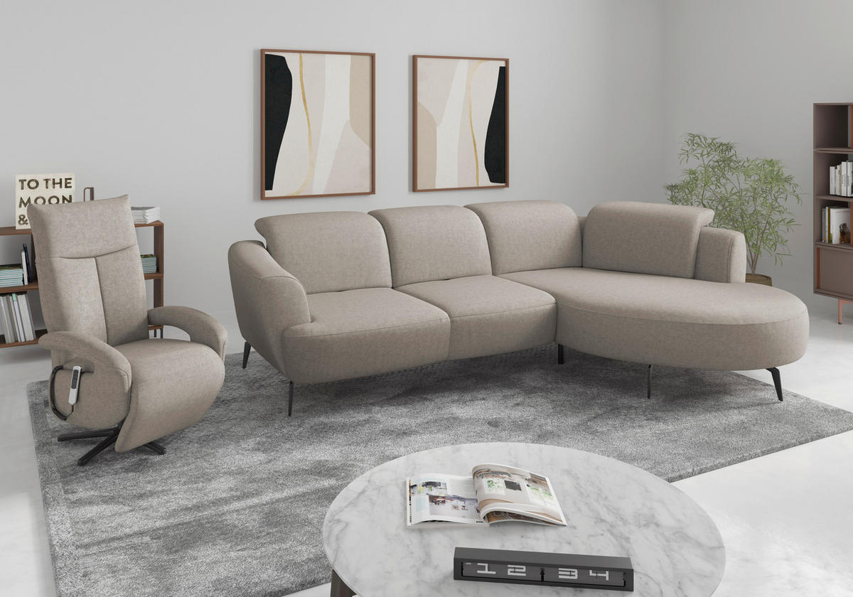 ECKSOFA in Flachgewebe Taupe  309/199 cm  - Taupe/Schwarz, KONVENTIONELL, Textil/Metall (309/199cm) - Sit & More